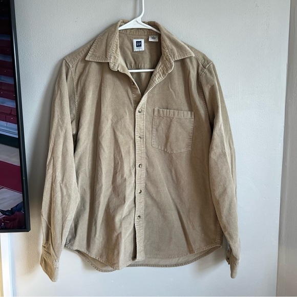 Vintage Y2K Gap Corduroy Button Down Shirt Tan Cotton S - Picture 1 of 4